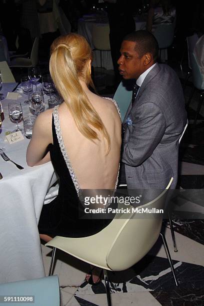Nicole Kidman and Jay Z attend Vanity Fair hosts their Tribeca Film Festival dinner at The State Supreme Courthouse on April 20, 2005 in New York...