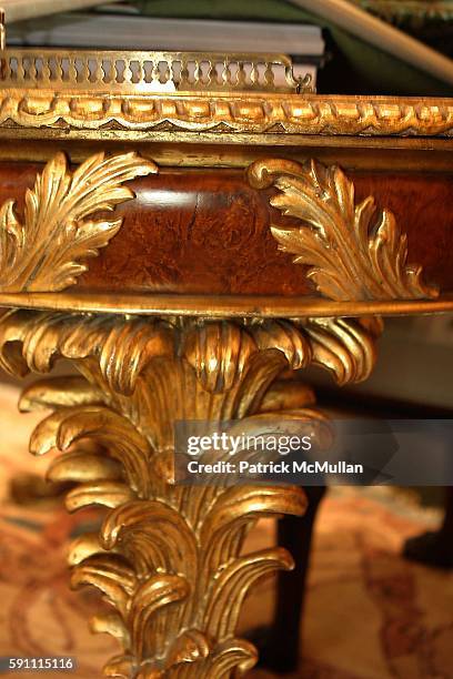 Detail of Ann Getty House Collection and Acanthus Leaf Writing Desk attend Ann Getty, Michael Leondas Kirkland, and John Nelson celebrate the arrival...