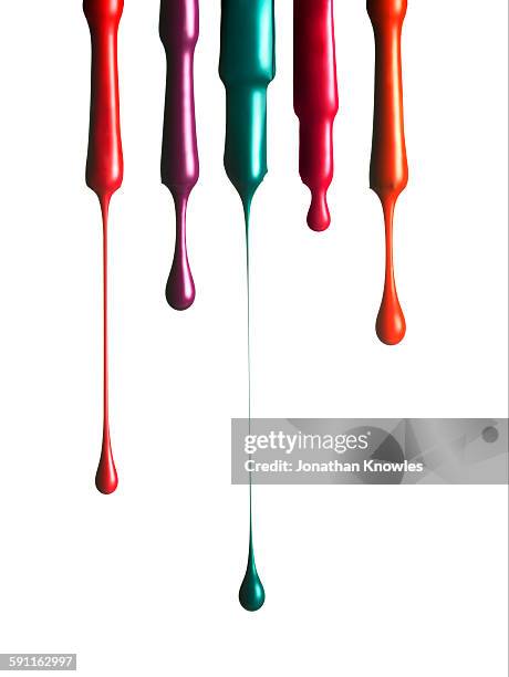 various, colourful nail varnish drippings - nail polish stockfoto's en -beelden