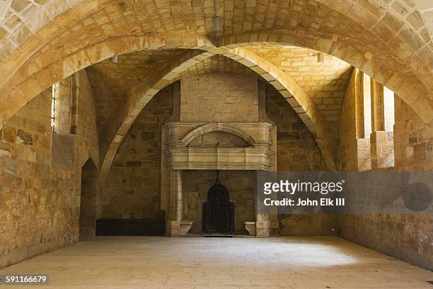 fontfroide abbey, monastic quarters, refectory - abbey monastery stock pictures, royalty-free photos & images