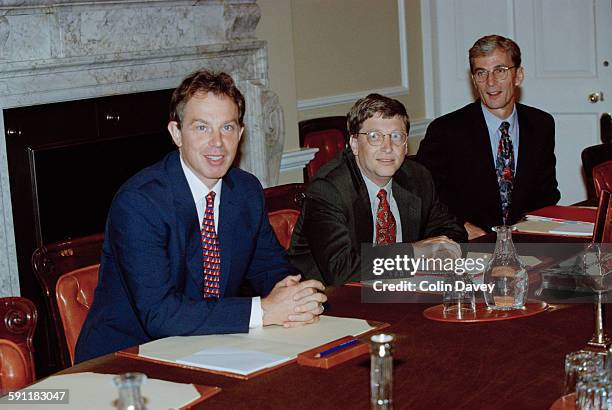 British Prime Minister Tony Blair with American businessman and Microsoft co-founder Bill Gates at 10 Downing Street, London, UK, 7th October 1997.