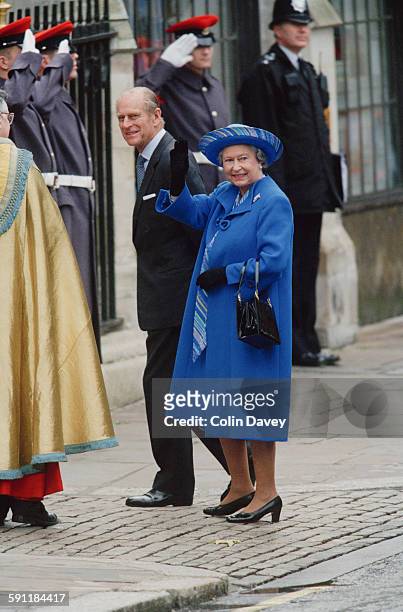 Queen Elizabeth II and Prince Philip, Duke of Edinburgh on the day of their 50th wedding anniversary in Westminster, London, UK, 20th November 1997.