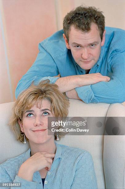 English actress Imogen Stubbs with her second cousin, actor and comedian Alexander Armstrong, UK, 21st November 1997.