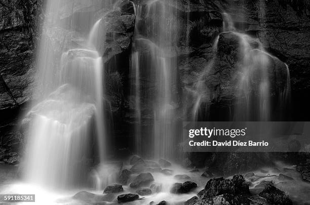 waterfall in black and white. caresses - zwart wit polaroids stockfoto's en -beelden