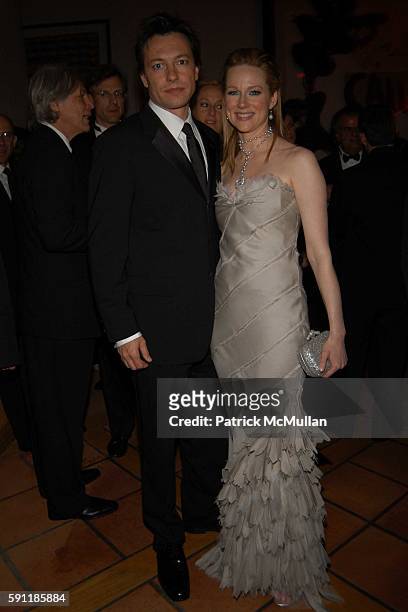 Marc Schauer and Laura Linney attend Vanity Fair Oscar Party at Morton's Restaurant on February 27, 2005 in Los Angeles, California.