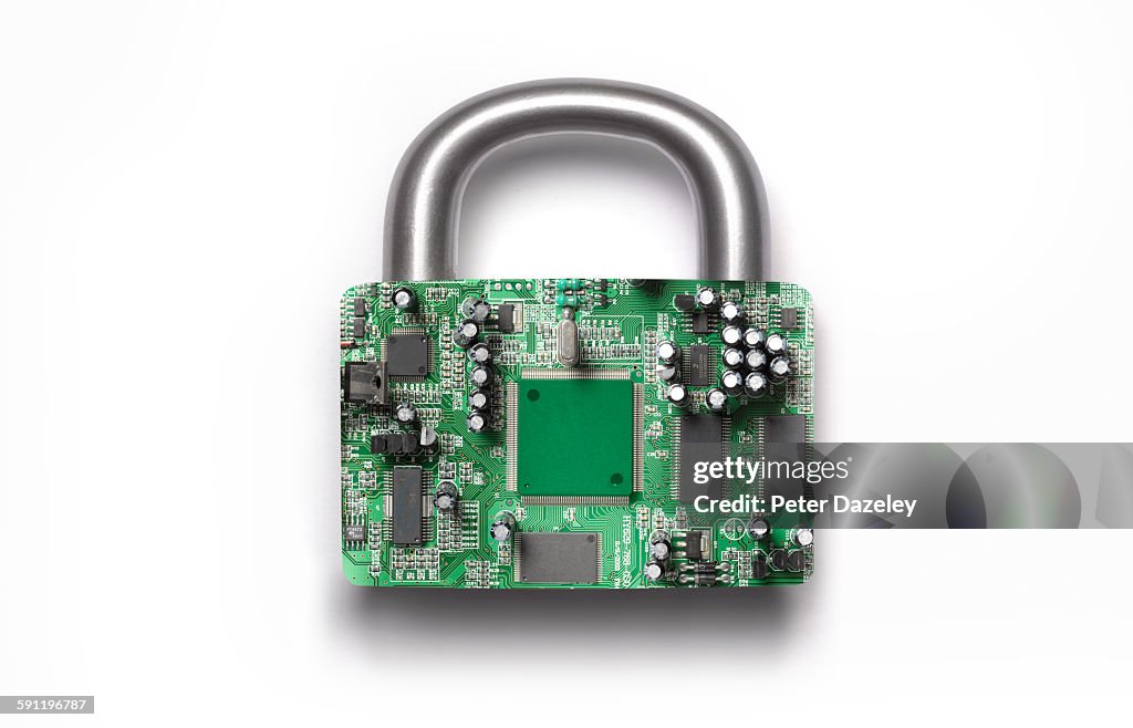 Cyber security padlock on white background