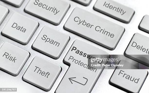 cyber crime computer keyboard - phishing fotografías e imágenes de stock