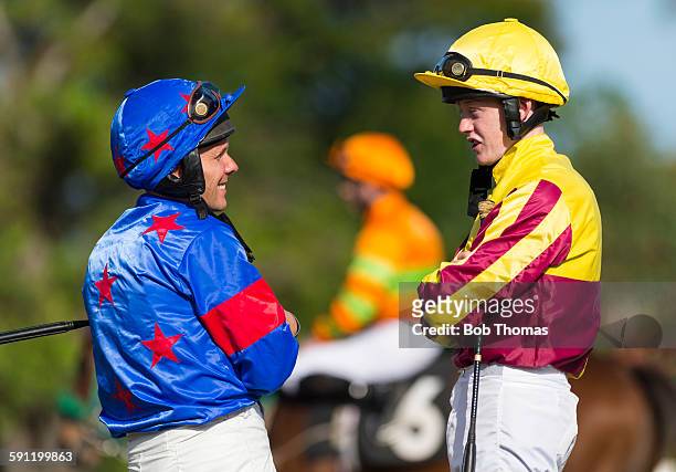 jockeys in the parade ring - jockey clothing stock pictures, royalty-free photos & images