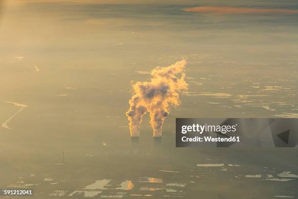 germany, bavaria, cooling towers of nuclear power plant gundremmingen, aerial view - cooling tower stock pictures, royalty-free photos & images