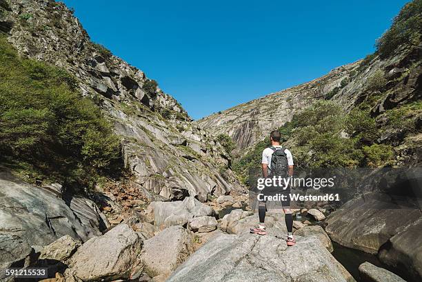 spain, galicia, a capela, ultra trail runner at the canyon of eume river - ultra motivated fotografías e imágenes de stock