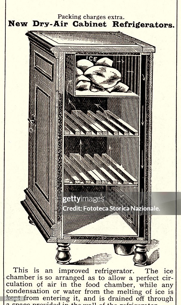 UNITED KINGDOM - ENGLAND 1907: Icebox, to store and keep cool foods