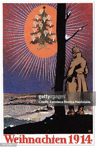 Greeting card German - from the front line, the Christmas tree appears to soldier like a bright mirage, yet in that year were different areas at the...