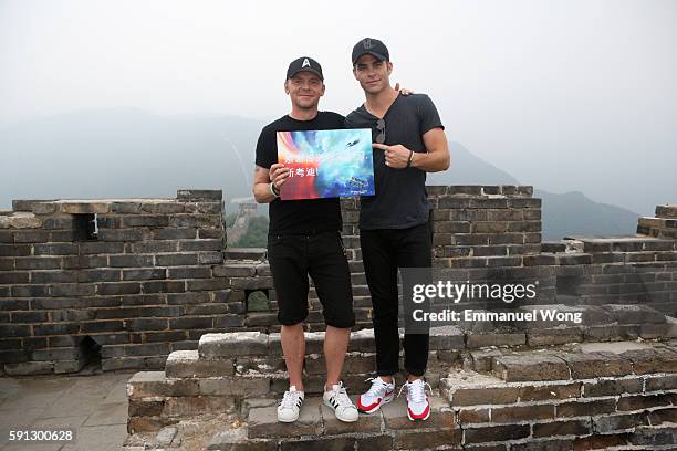 Simon Pegg and Chris Pine visit the Great Wall during the promotional tour of the Paramount Pictures title "Star Trek Beyond", on August 17, 2016 in...