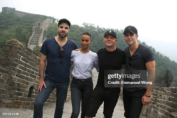 Zachary Quinto, Zoe Saldana, Simon Pegg and Chris Pine visit the Great Wall during the promotional tour of the Paramount Pictures title "Star Trek...