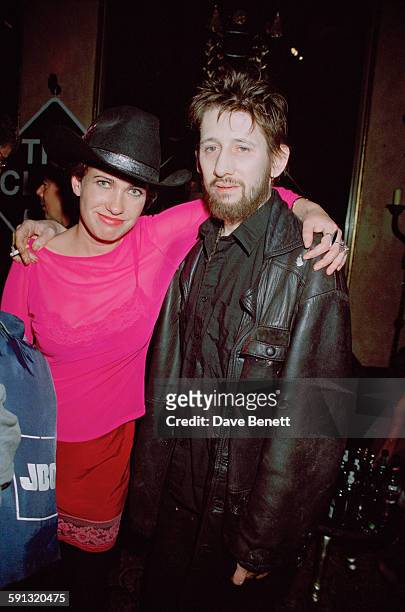 Irish singer and musician Shane MacGowan with his girlfriend, journalist Victoria Mary Clarke, at a party for the documentary film 'The Clash:...