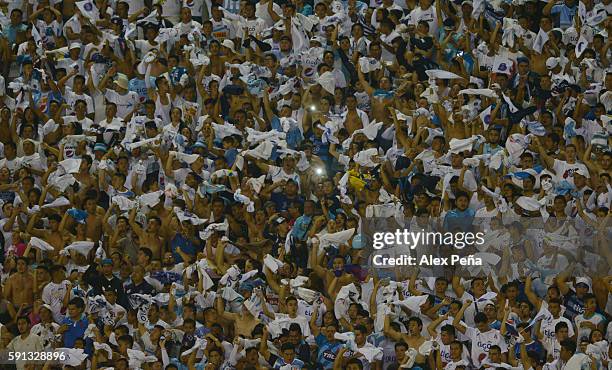 Fans of Alianza during a match between Red Bulls and Alianza as part of Liga de Campeones CONCACAF Scotiabank 2016/17 at Cuscatlan Stadium on August...