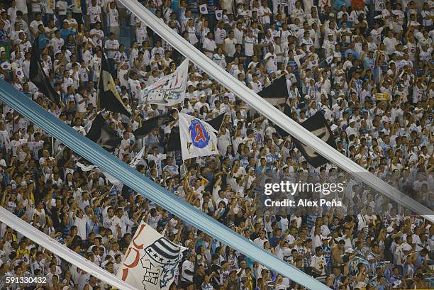 Fans of Alianza during a match between Red Bulls and Alianza as part of Liga de Campeones CONCACAF Scotiabank 2016/17 at Cuscatlan Stadium on August...