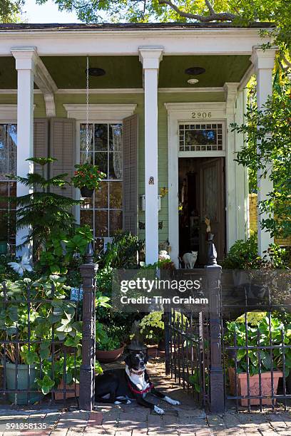 Traditional clapboard cottage house with columns in the Garden District of New Orleans, Louisiana, USA