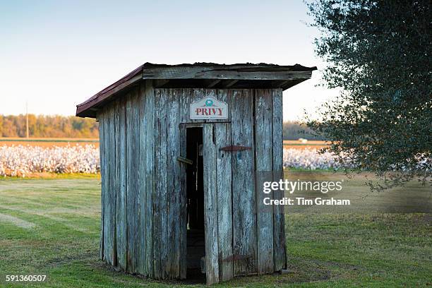 Outside privy toilet hut in slave quarters at cotton plantation at Frogmore Farm in the Deep South, Louisiana, USA
