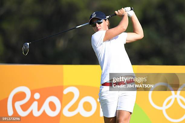 France's Gwladys Nocera competes in the Women's individual stroke play at the Olympic Golf course during the Rio 2016 Olympic Games in Rio de Janeiro...