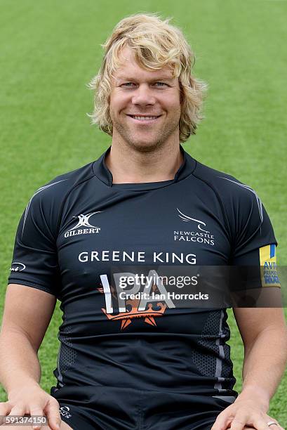 Mouritz Botha poses for a portrait during the Newcastle Falcons squad photocall for the 2016-2017 Aviva Premiership Rugby season on August 17, 2016...