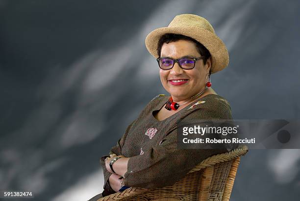 Scottish poet and writer Jackie Kay attends a photocall at Edinburgh International Book Festival at Charlotte Square Gardens on August 17, 2016 in...