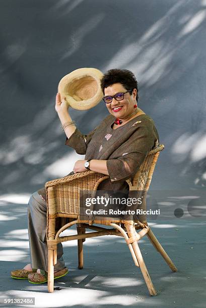 Scottish poet and writer Jackie Kay attends a photocall at Edinburgh International Book Festival at Charlotte Square Gardens on August 17, 2016 in...