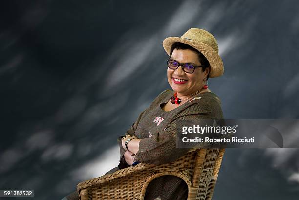 Scottish poet and writer Jackie Kay attends a photocall at Edinburgh International Book Festival at Charlotte Square Gardens on August 17, 2016 in...