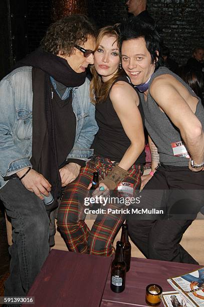 Mick Rock, Diane Hilfiger and Michael Hilfiger attend Steve DeLuca of Rolling Stone Hosts The Kings of Leon album release of "Aha Shake Heartbreak"...