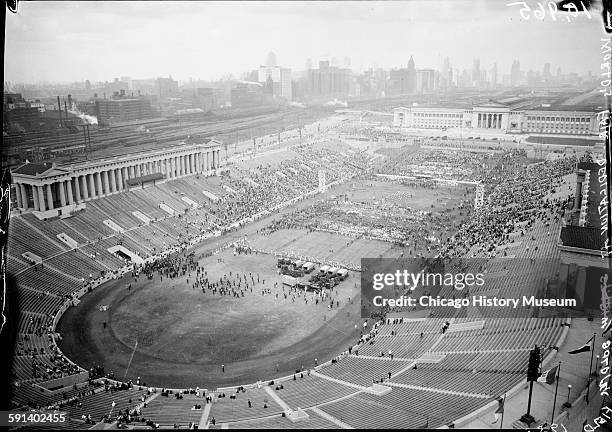 The 1933 Chicago World's Fair, A Century of Progress International Exposition, dedication at Soldier Field and parade, Chicago, Illinois, 1933.