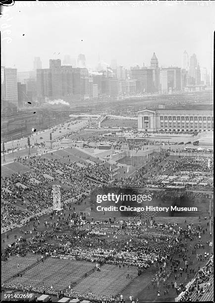 The 1933 Chicago World's Fair, A Century of Progress International Exposition, dedication at Soldier Field and parade, Chicago, Illinois, 1933.