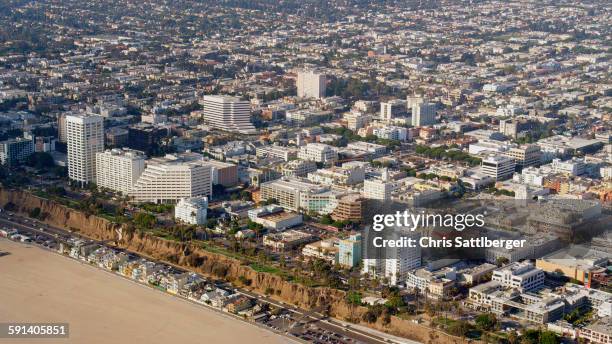 aerial view of beach and los angeles cityscape, california, united states - santa monica california stock pictures, royalty-free photos & images