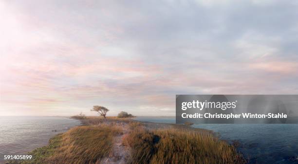 aerial view of dirt path over lakes in rural landscape - calm down stock pictures, royalty-free photos & images