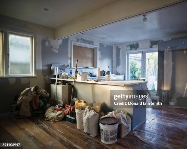 kitchen under construction during remodel - rebuilding fotografías e imágenes de stock