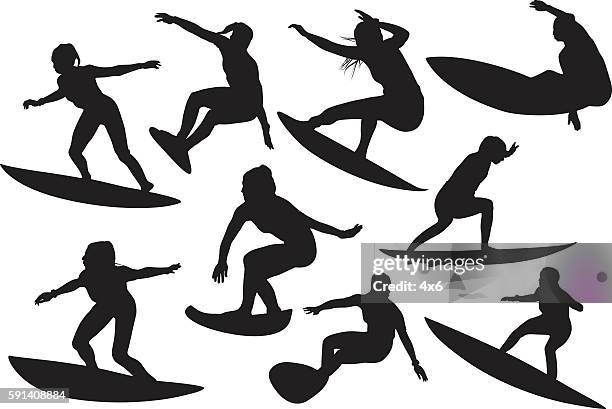 frauen-surfen - wassersportausrüstung stock-grafiken, -clipart, -cartoons und -symbole