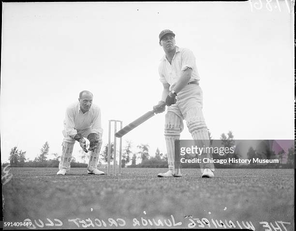 Members of the Winnipeg Junior Cricket Club in Lincoln Park, Chicago, Illinois, August 1935.
