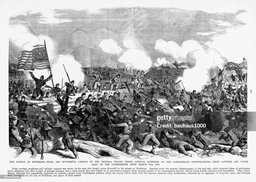 Batalla de New Bern, Carolina del Norte, 1862 Civil War Grabado