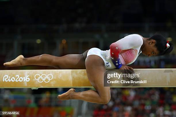 Simone Biles of the United States performs on the beam during the Gymnastics Rio Gala on Day 12 of the 2016 Rio Olympic Games on August 17, 2016 in...