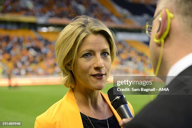 Jacqui Oatley Sports presenter during the Sky Bet Championship match between Wolverhampton Wanderers v Ipswich Town at Molineux on August 16, 2016 in...