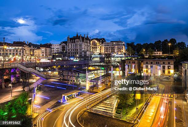 the nights of lausanne, switzerland - lausanne stock-fotos und bilder