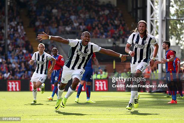 Salomon Rondon of West Bromwich Albion celebrates after scoring a goal to make it 0-1during the Premier League match between Crystal Palace and West...