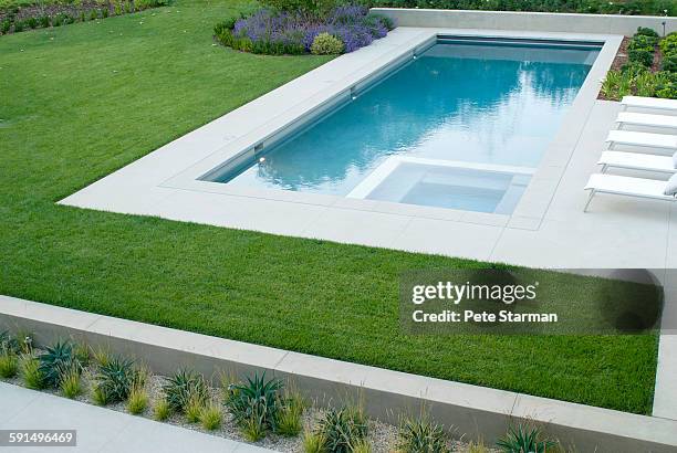 over head shot of modern pool in modern landscape - the los angeles modernism stock pictures, royalty-free photos & images