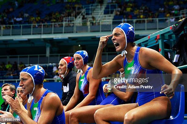 Chiara Tabani of Italy reacts with passion during the Water Polo semi final match between Italy and Russia at Olympic Aquatics Stadium on August 17,...