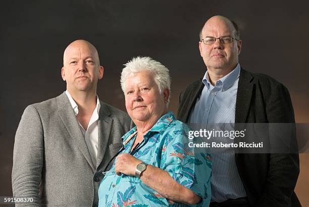 Author Richard T Kelly and English journalist, Scottish crime writer Val McDermid and broadcaster and author Mark Lawson attend a photocall at...