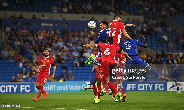 Shane Duffy of Blackburn heads in the second Cardiff goal for his second own goal during the Sky Bet Championship match between Cardiff City and...