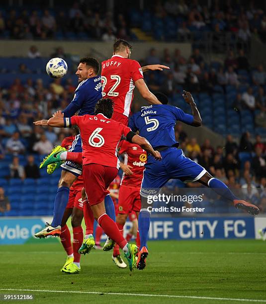 Shane Duffy of Blackburn heads in the second Cardiff goal for his second own goal during the Sky Bet Championship match between Cardiff City and...