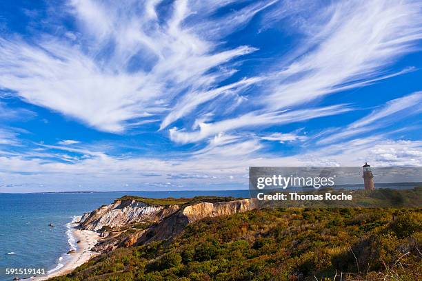 gay head cliffs and lighthouse - gay head cliff stock pictures, royalty-free photos & images