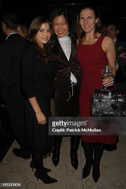 Laura Katzenberg, SunHee Grinnell and Marianne Diorio attend The Lauder Family Holiday Cocktail Reception at Nobu Restaurant 57th Street on December...