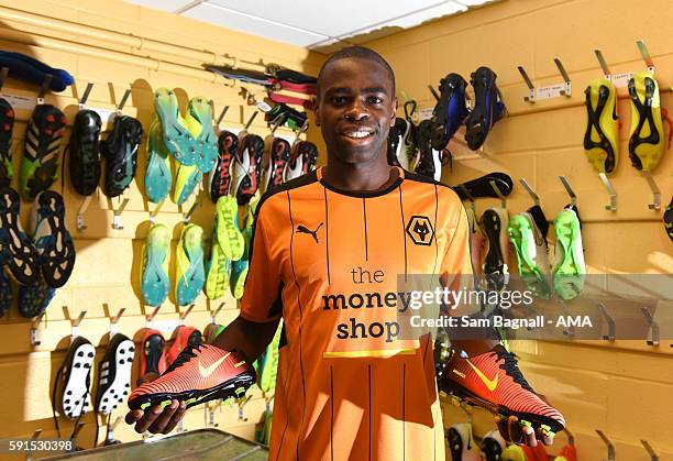 Prince Oniangue signs for Wolverhampton Wanderers on August 15, 2016 in Wolverhampton, England.