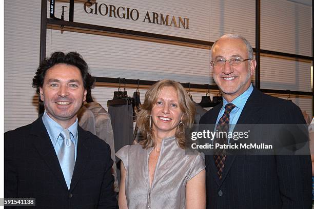 Gaetano Sallorenzo, Liz Hopfan and Howard Socol attend GIORGIO ARMANI and BARNEYS NEW YORK Host Kick Off Party and Art Preview Celebrating Free Arts...